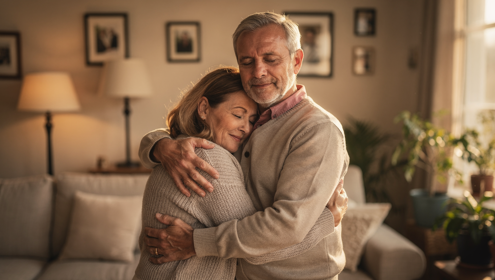 Couple embracing with reassurance and emotional closeness