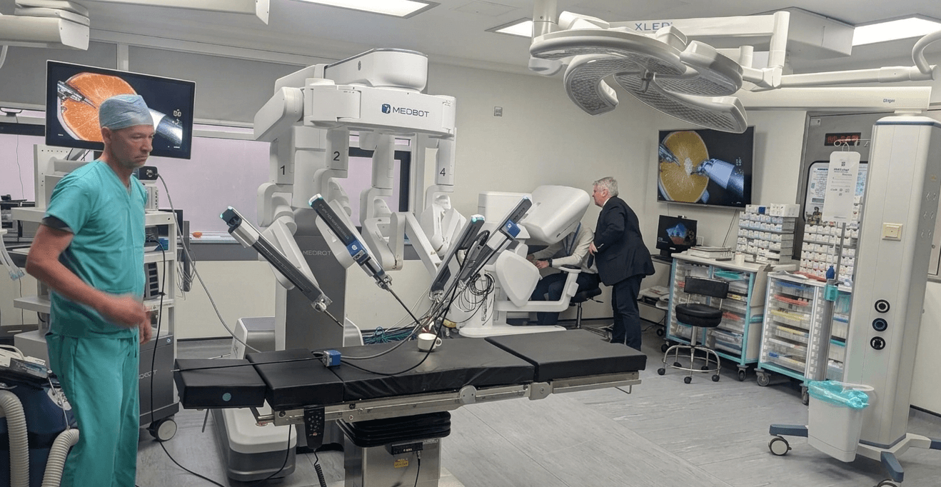 Medical team assisting robotic surgery at St Bernard's Hospital Gibraltar