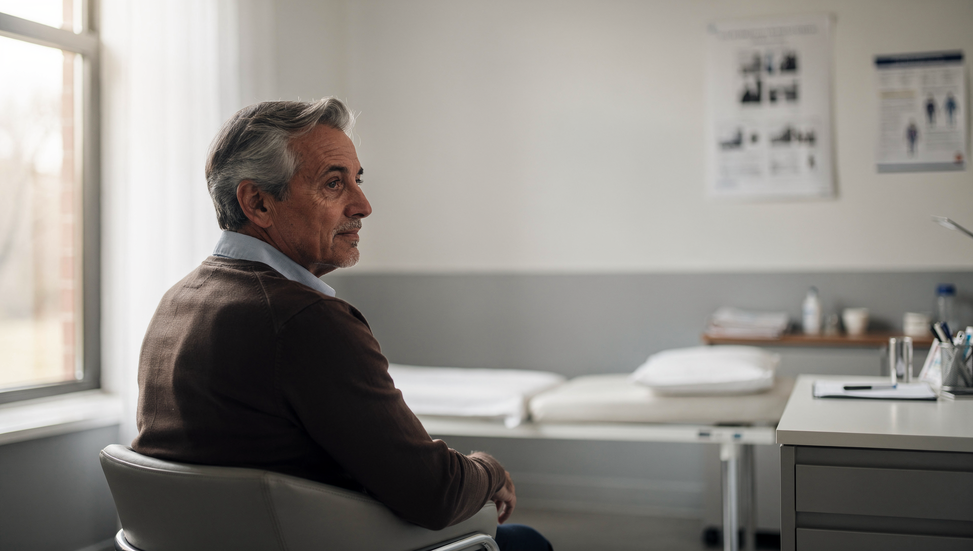 Man waiting in hospital waiting room