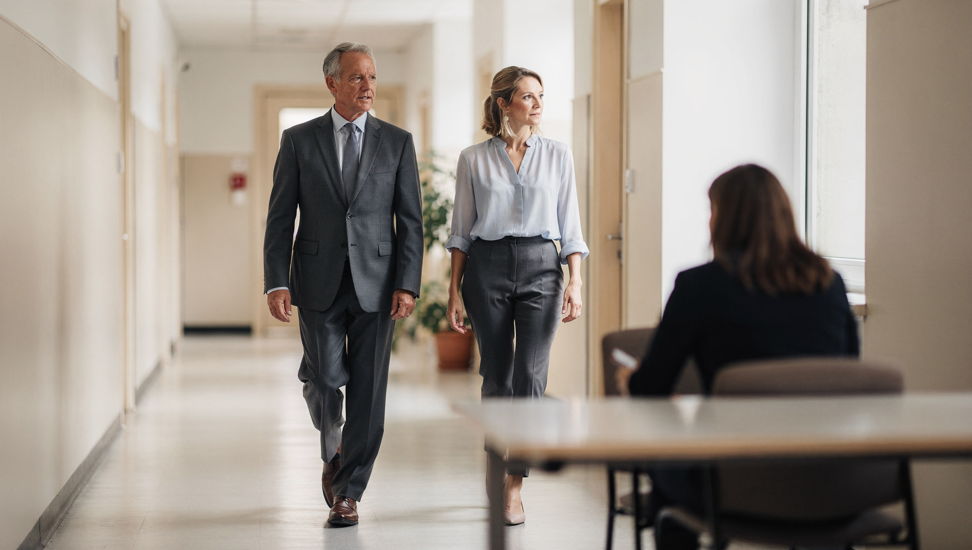 Couple walking together at hospital