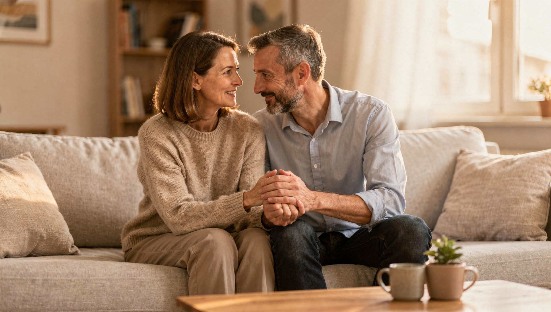 Couple at home offering calm support