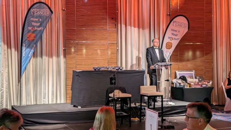Joe Holliday giving a speech at Sun Born Hotel in the Gibraltar Insurance Annual Dinner
