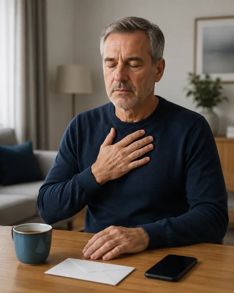 Man using slow breathing while waiting for a PSA test result