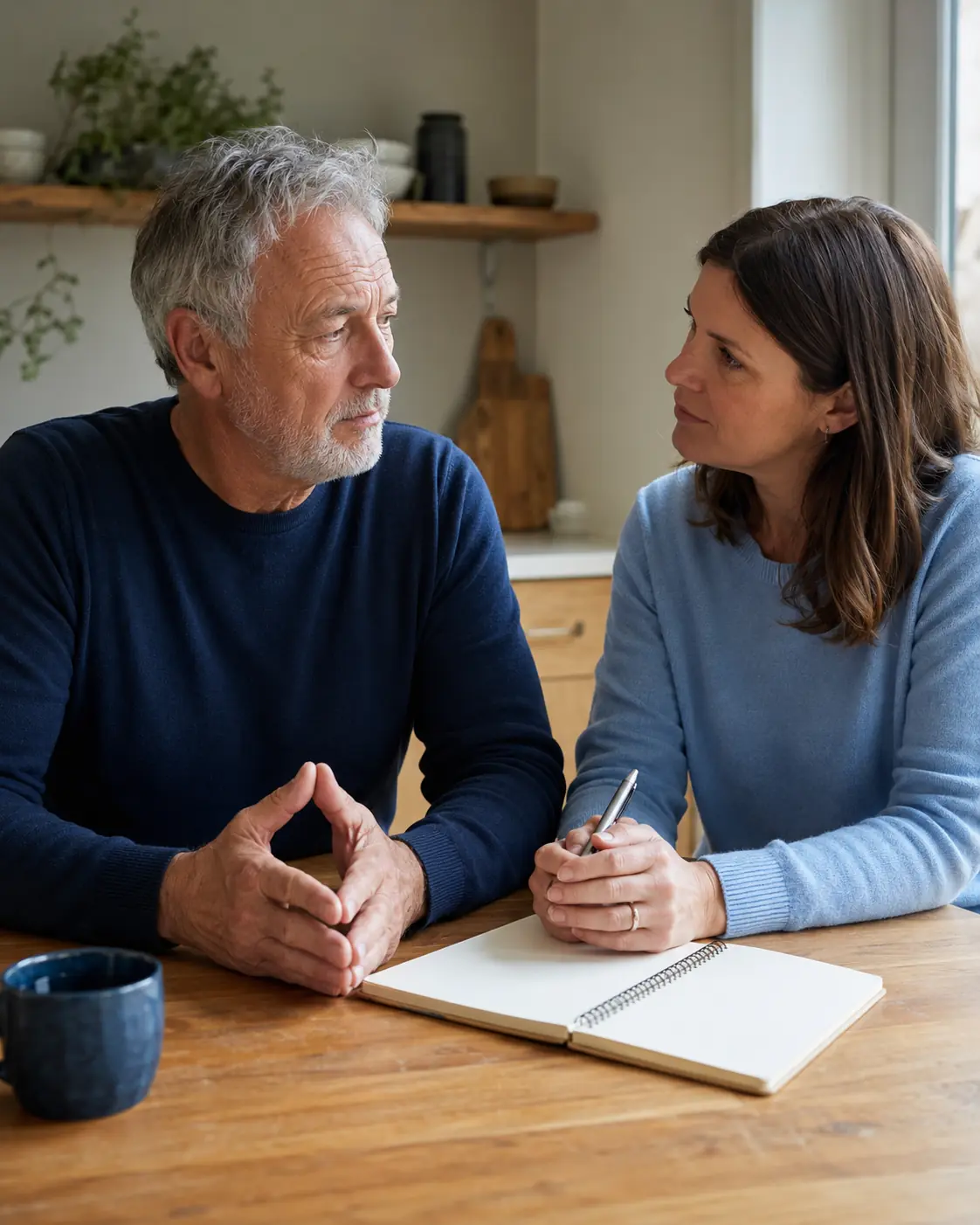 Older man and adult daughter preparing together for a family conversation about prostate cancer