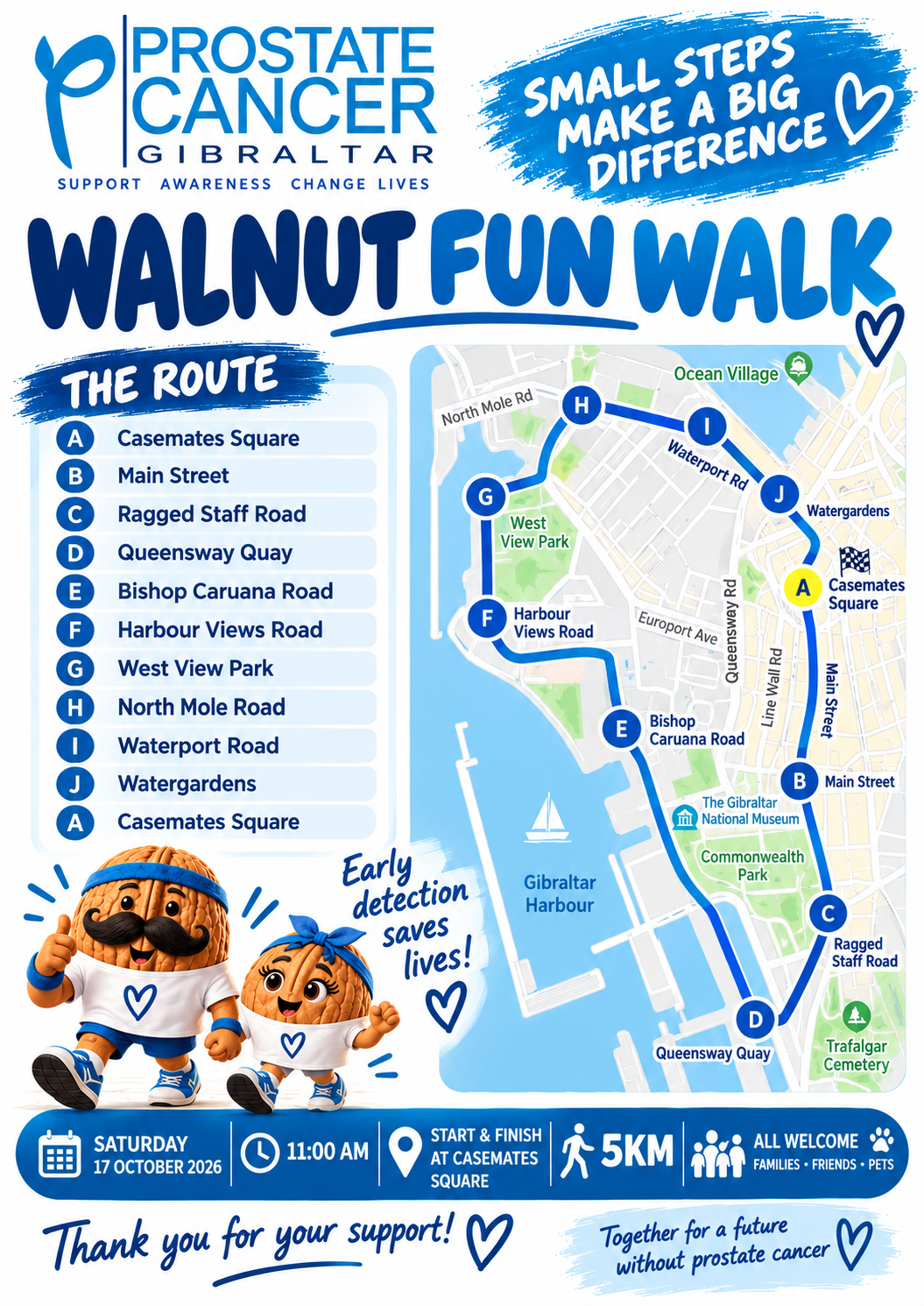 Walnut Fun Walk 2026 route map Gibraltar