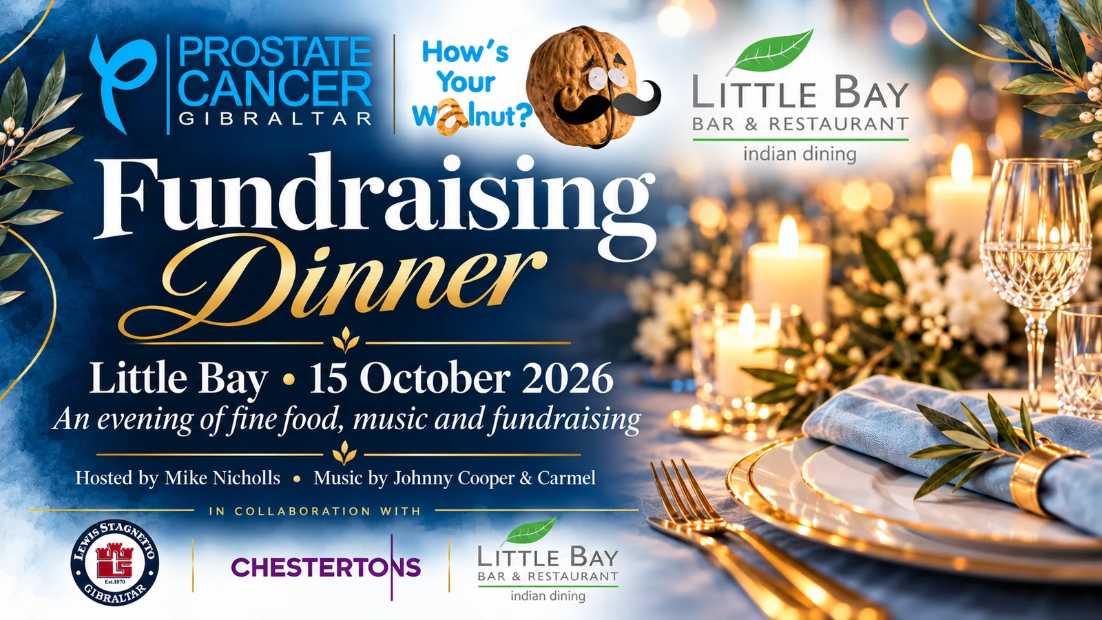 Prostate Cancer Gibraltar Fundraising Dinner at Little Bay with Chestertons and Lewis Stagnetto