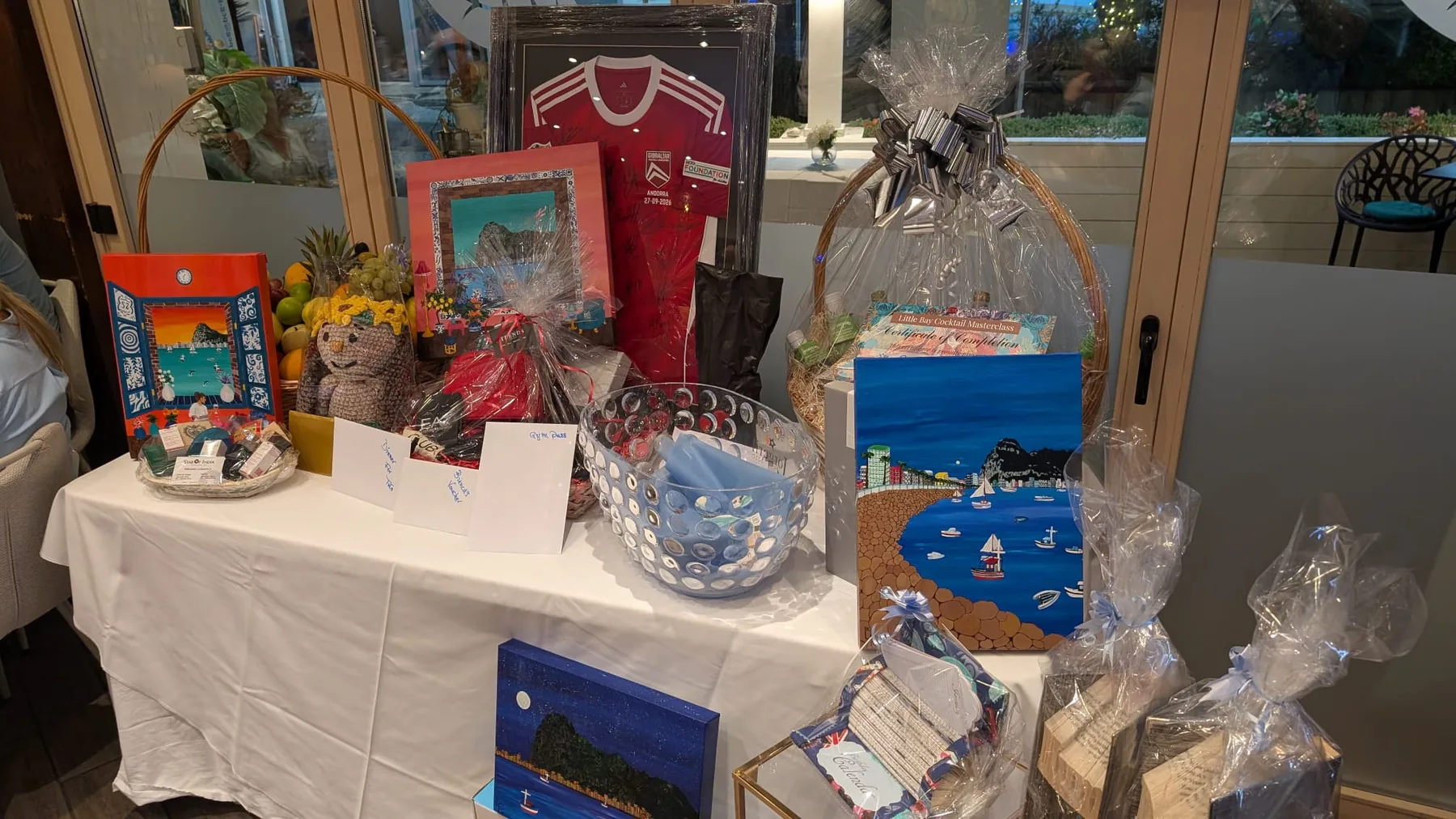 Raffle and auction prizes at the Prostate Cancer Gibraltar charity dinner